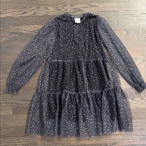 NWOT Girls Zara Black Floral Long Sleeve Dress, Size 9
